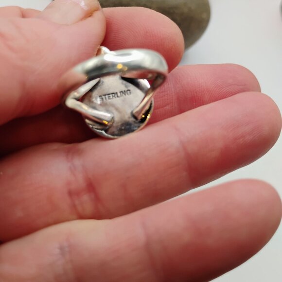 Horseshoe Naja Shaped Sterling Silver Ring w/Green Matrix Turquoise Stone Size 8 - Picture 4 of 6